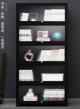 K8书柜现代简约带门防尘格子柜实书置架木窄柜落地立柜F77HMTT8储