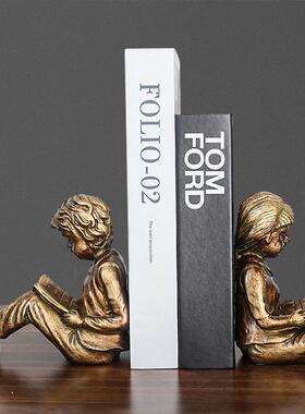 欧式复古书童书挡创意书房摆件书房玄关书靠书夹家居样板间装饰品