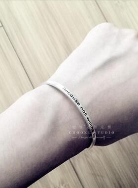 正品刻字细镯手镯925银 细窄版女款子纯定制手环简单开口银镯520