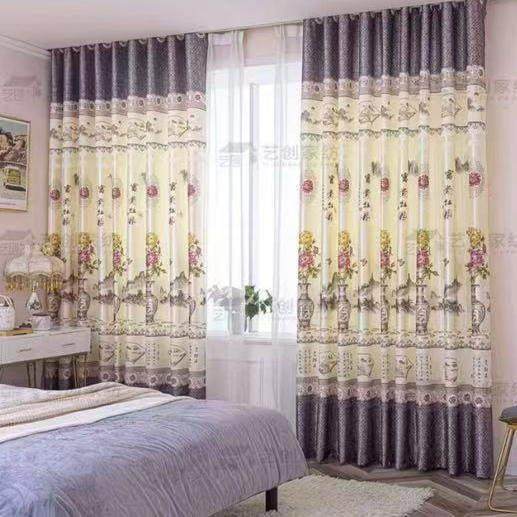 田园中式窗帘印花落地窗客厅阳台书房飘窗帘成品半遮光卧室隔断帘,淘宝优惠券,粉丝福利购,淘宝优惠卷