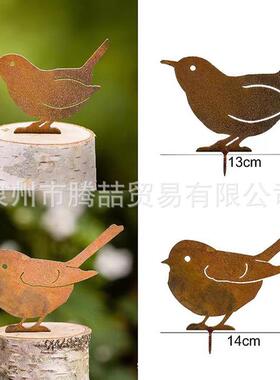 新款直销欧式花园生锈铁艺工艺品动物小鸟插园林庭院插件地插公园