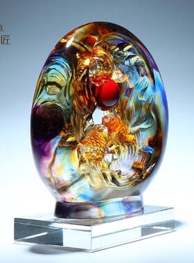 琉璃工艺礼品摆饰鸿运当头鱼艺术摆件水晶客厅乔迁新居礼品大气高