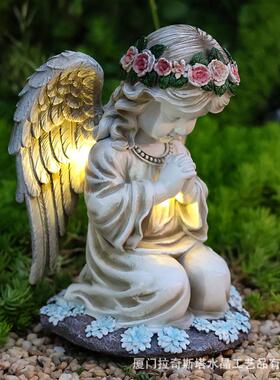 天使摆件花园户外太阳能庭院装饰灯花仙子树脂工艺品祈祷天使摆件