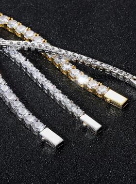 欧美项链嘻哈3mm4mm5mm宽弹簧扣嘻哈网球链微镶单排锆石嘻哈项链