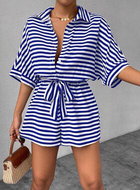 Women's Striped Print Romper