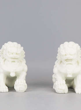 新中式石雕狮子摆件样板房家装客厅书房风水白色软装饰小工艺品