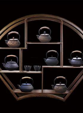 样板间茶馆博古架茶具软装饰品新中式创意小茶壶铸铁壶茶室摆件