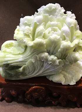 岫玉玉雕开心白菜摆件 家居装饰工艺品摆设 手工雕刻岫玉礼品