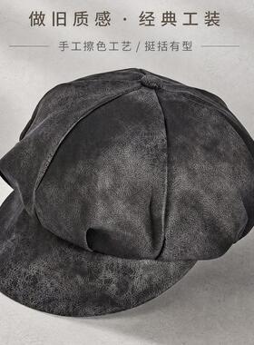 不压头发的帽子旅游拍照必的备美拉德复古皮质前进帽子女秋季新款