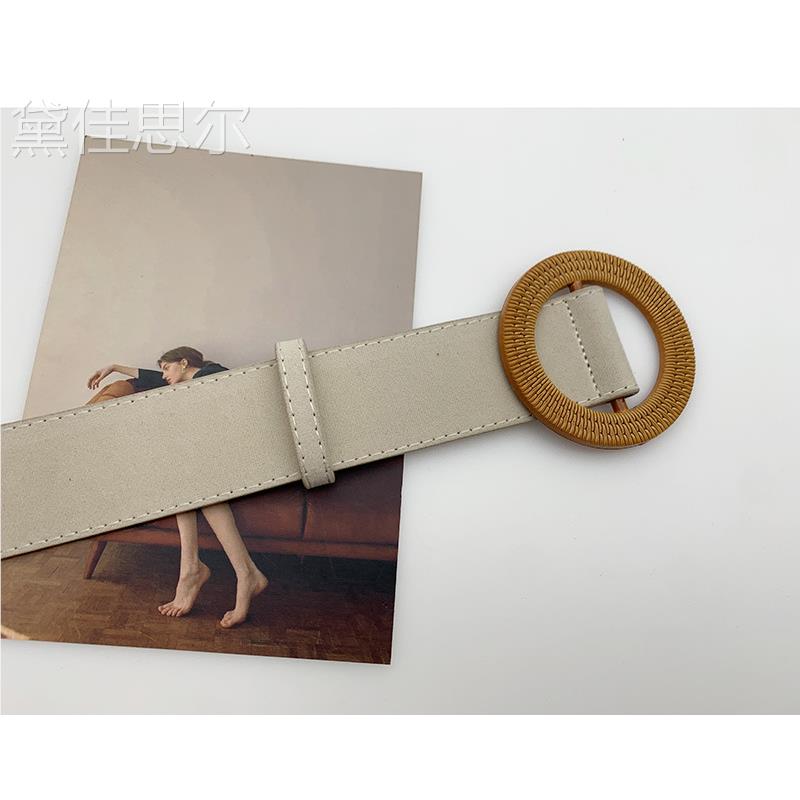 女宽皮带绒面时尚百搭圆扣配大衣裙子腰带女毛衣黑色腰封女生皮带 - 图3