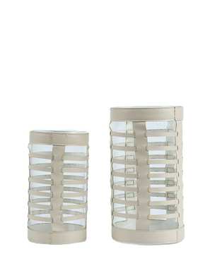 现代轻奢皮革玻璃条纹圆柱花器摆件客厅玄关餐桌样板房售楼处饰品