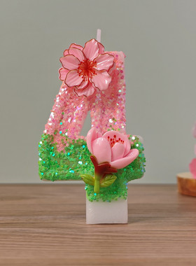 甜美粉色花朵蜡烛蜡烛生日蜡片