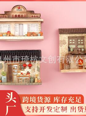 跨境新款装饰品树脂灶台带灯小房子微景观发光供销社摆件装饰礼品