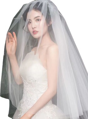 复古韩国拍照头纱长款高清软纱白色婚纱摄影单层新娘轻薄舞蹈素纱