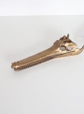 现代简约样板间金色鱼头骨造型金属抽象摆件装饰客厅家居高级摆件