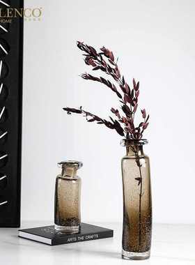 现代轻奢渐变咖色金箔玻璃花瓶样板房别墅客厅餐桌高级感装饰摆件