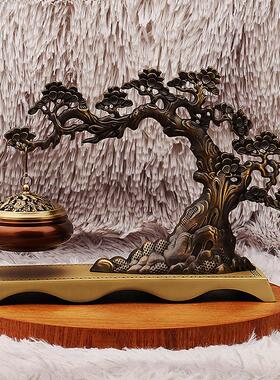 黄铜吊炉不老松仿真迎客松香炉创意中式客厅玄关桌面摆件铜工艺品