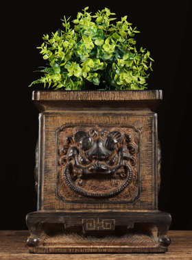 仿古石雕山西青石兽头石墩复古柱墩民俗怀旧底座中式会所陈设摆件