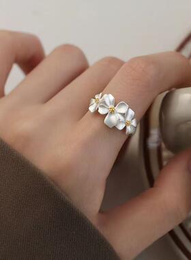 镀银栀子花戒指轻奢开口戒素圈小众设计女高级食指戒