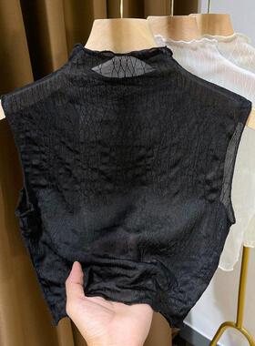 【天猫甄选】木耳边百搭女假领2024秋冬网纱打底衫内搭无袖短袖背