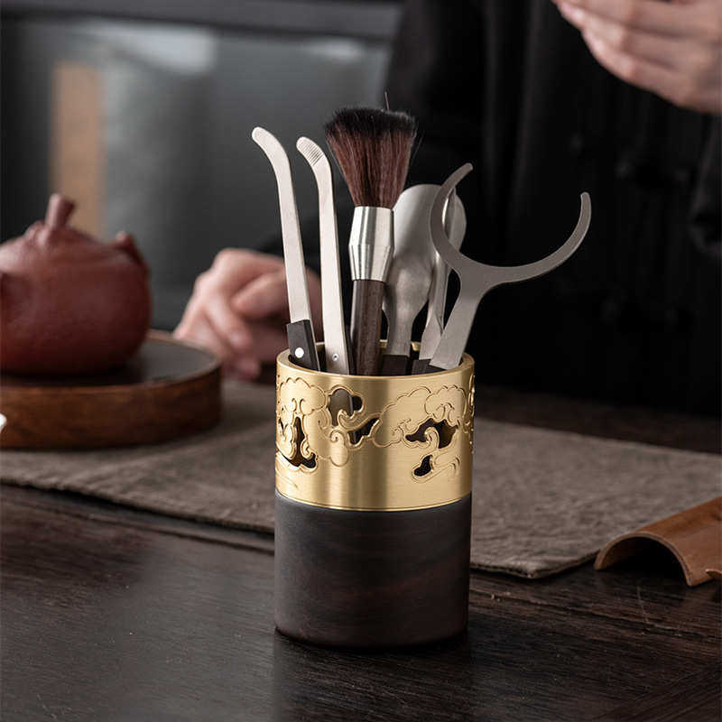 茶道六君子套装功夫茶具黄铜泡茶配件茶夹茶刀针养壶笔收纳筒,淘宝优惠券,粉丝福利购,淘宝优惠卷