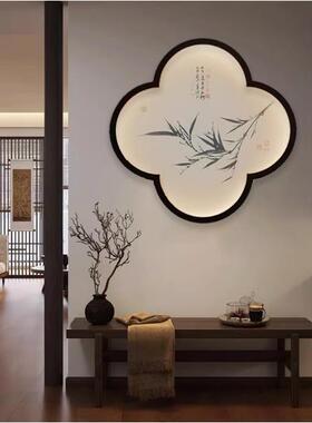 新中式装饰画玄关挂画入户走廊过道壁挂式高级感山水画发光壁灯
