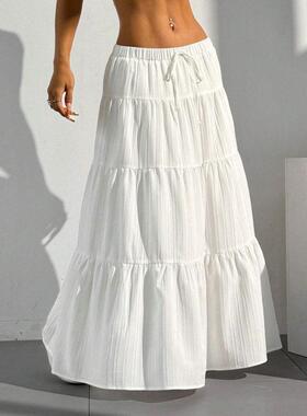 Women White Skirts Loose Summer Clothes白色半身裙宽松长裙女