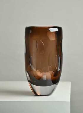 琥珀色气泡琉璃花瓶高级感样板间书房装饰品办公室客厅电视柜软装