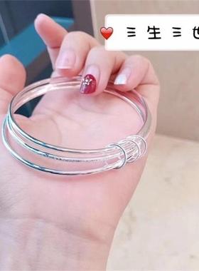 高档银手三生Ii日i年轻风格镯999纯银实心薄圈闭口生人礼物手情镯