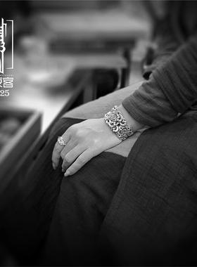 高档银镯手工纯银个手镯子民族风男性女款情女人节礼物送友送妈妈