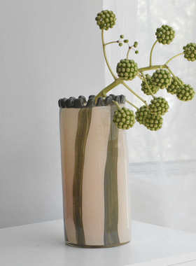 拼客厅设计肌理筒不规则简条纹摆件花瓶色玻璃极直桌面装北欧软