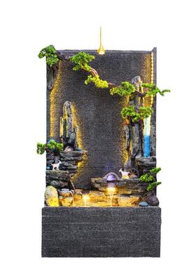 轻奢大型落地流水幕墙摆件家居饰品现代简约喷泉水景观瀑布