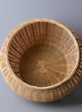 带盖子竹筐圆形收纳筐竹编织品鸡蛋筐手工编织装馒头篓馍筐家用大