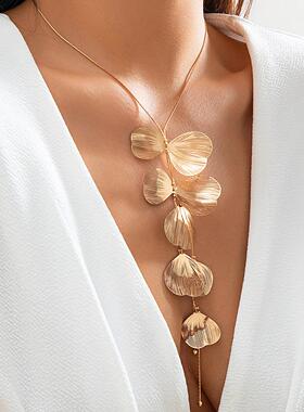 Ginkgo leaf necklace tassel necklace pull collar夸张项链