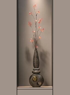 入户玄关迎客松花瓶壁龛大摆件进门屏风新中式客厅竖高长装饰品