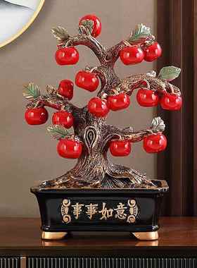 新中式开业乔迁新居送礼品事事如意柿子树摆件玄关酒柜电视柜装饰