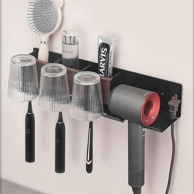 胡桃木吹风机架浴室卫生间洗漱台免打孔刷牙漱口杯收纳架牙刷架子,淘宝优惠券,粉丝福利购,淘宝优惠卷