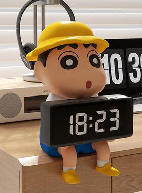 蜡笔小新客厅桌面玄关卧室电子时钟闹钟摆台式装饰品搬家礼物摆件