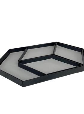 灰皮黑色几何菱形金属六边形盘装饰盘多边形桌面组合收纳托盘摆件