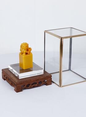 现代新中式玻璃罩黄色印章展示摆件样版房展厅书房书桌茶室饰品