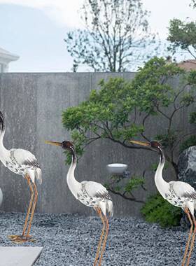 白鹭丹顶仙鹤玻璃钢雕塑假山造景房地产别墅小区庭院水池摆件