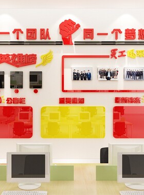 公室装饰照片墙贴纸员工风采文化墙团队励志立体墙贴公告栏贴画