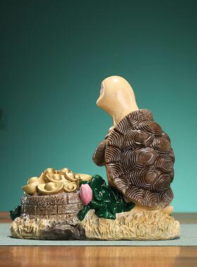 黄铜乌龟摆件招财霸下小摆件招财黄铜龙头龟办公室铜制装饰