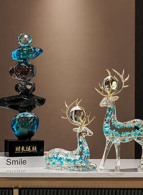 水晶招财鹿摆件轻奢高档客厅酒柜玄关电视柜装饰品办公室福鹿生财