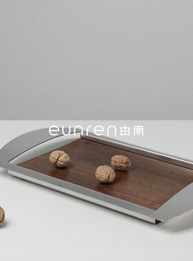 简约不锈钢胡桃木托收纳盘果摆件家居茶几盘装YN-TP197餐桌样板房
