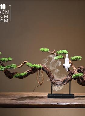 高档新中式禅意摆现客厅会所玄关民宿创意风化木迎饰客松件家居代