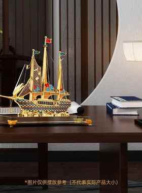 一帆风顺水晶帆船摆件招财珐琅彩客厅办公室酒柜装饰公司开业礼品