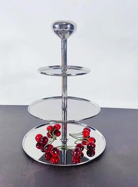 北欧不锈钢三层置物架水蛋冷餐架下托午8373果茶点糕心蛋糕架盘摆