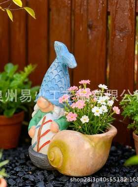 创意饰海洋小矮人摆夏季庭院花园装树脂工艺品件海滩JFU儒侏摆件