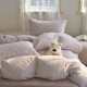 Autumn and winter purple floral double-layer yarn milk velvet four-piece set plus velvet bed sheet coral velvet quilt cover ab-face bedding
